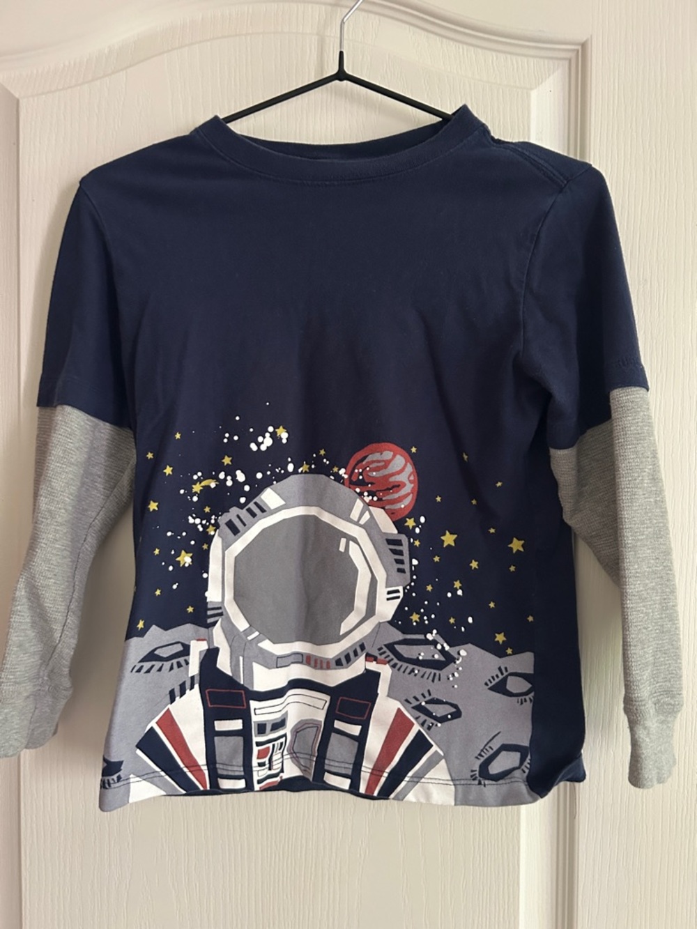 Hanna Andersson Boys Long Sleeve T-Shirt Astronaut with Henley Sleeve 130 8